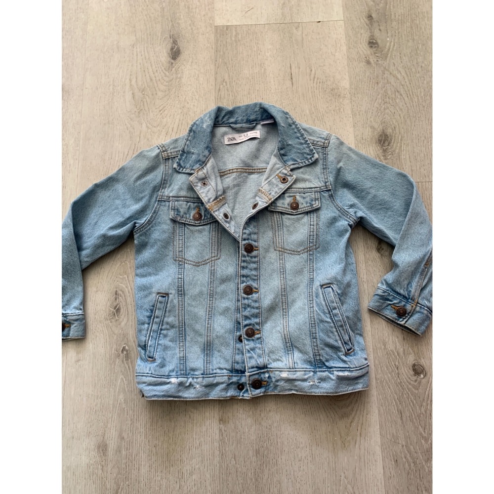 Zara Kids Light‎ Wash Distressed Denim Jacket Blue Size 4-5 Years 110cm Cotton